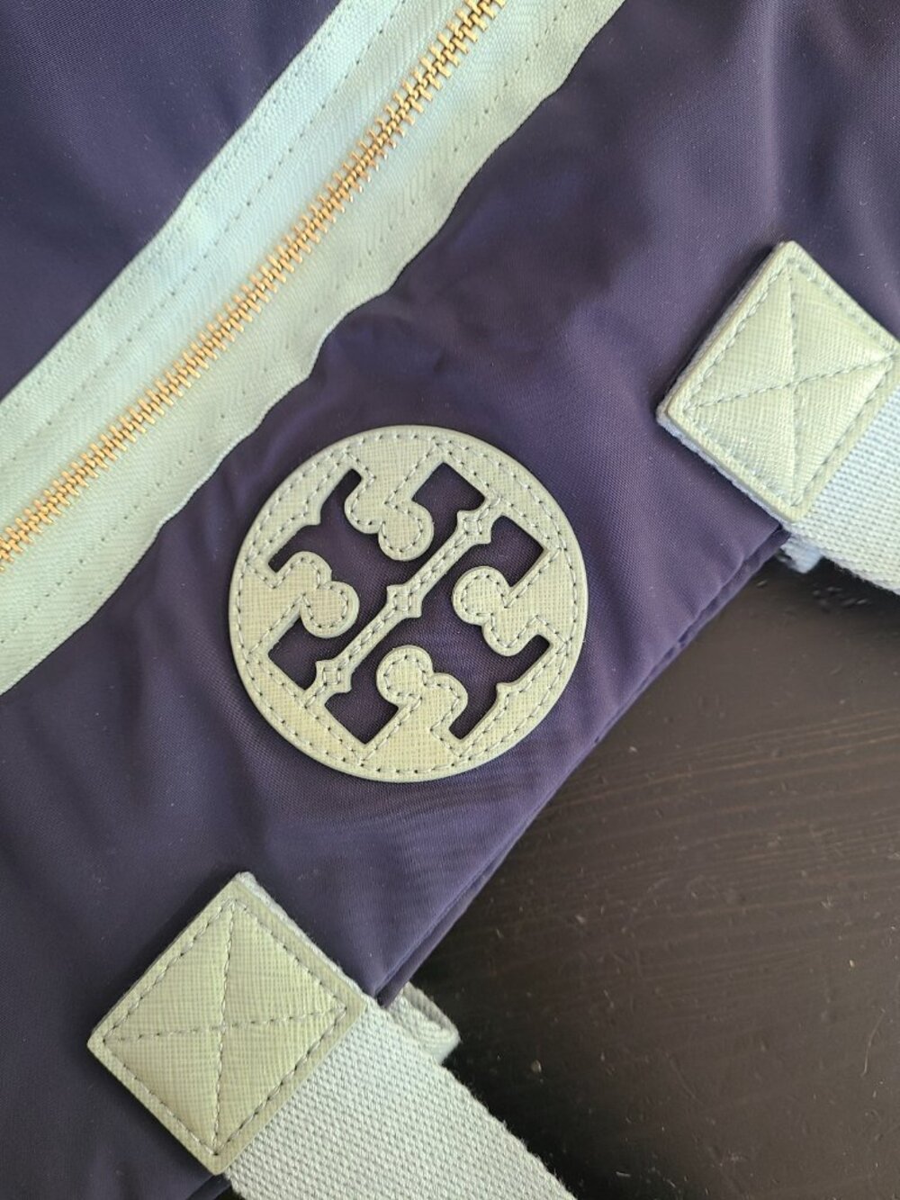 Tory Burch Nylon Tote Bag Navy Blue Shoulder Bag - Picture 8 of 9